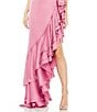 Mac Duggal Asymmetrical Layered Ruffle Hem Surplice V-Neck Cap Sleeve Cut Out Side Open Back Gown, Color:Raspberry - Image 4
