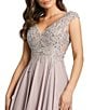 Mac Duggal Beaded Applique Bodice V-Neck Cap Sleeve A-Line Gown - Image 6