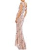 Color:Nude/Silver - Image 2 - Beaded Boat Neck Cap Sleeve Sheath Gown