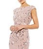 Color:Nude/Silver - Image 3 - Beaded Boat Neck Cap Sleeve Sheath Gown