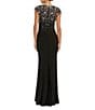 Mac Duggal Beaded Bodice Cap Sleeve Jersey Column Gown, Color:Black - Image 2