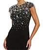 Mac Duggal Beaded Bodice Cap Sleeve Jersey Column Gown, Color:Black - Image 3