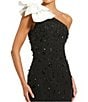 Mac Duggal Beaded Crepe One Shoulder Midi Dress With Bow, Color:Black White - Image 3
