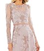 Color:Rose - Image 3 - Beaded Crew Neck Long Illusion Sleeve Midi Dress