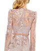 Color:Rose - Image 4 - Beaded Crew Neck Long Illusion Sleeve Midi Dress