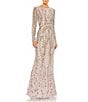 Color:Mocha - Image 1 - Beaded Crew Neck Long Sleeve Gown