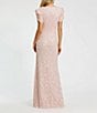Color:Blush - Image 2 - Beaded Crew Neck Ruched Short Sleeve Gown