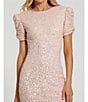 Color:Blush - Image 3 - Beaded Crew Neck Ruched Short Sleeve Gown