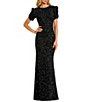 Mac Duggal Beaded Crew Neck Ruched Short Sleeve Gown - Image 1