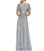 Color:Slate Blue - Image 2 - Beaded Crew Neck Short Ruffle Tiered Sleeve Gown
