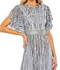 Color:Slate Blue - Image 3 - Beaded Crew Neck Short Ruffle Tiered Sleeve Gown