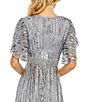 Color:Slate Blue - Image 4 - Beaded Crew Neck Short Ruffle Tiered Sleeve Gown