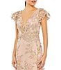 Color:Rose Gold - Image 3 - Beaded Embroidered V-Neck Flutter Sleeve Gown