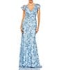 Mac Duggal Beaded Embroidered V-Neck Flutter Sleeve Gown, Color:Blue - Image 1