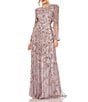 Color:Heather - Image 1 - Beaded Long Illusion Puffed Sleeve A-Line Gown