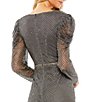 Color:Charcoal - Image 4 - Beaded Long Puffed Sleeve Surplice V-Neck Midi Dress
