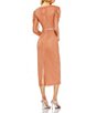 Color:Copper - Image 2 - Beaded Long Puffed Sleeve Surplice V-Neck Midi Dress