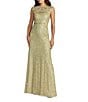 Mac Duggal Beaded Mesh Cap Sleeve High Neck Column Gown - Image 1