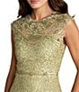 Mac Duggal Beaded Mesh Cap Sleeve High Neck Column Gown - Image 3