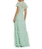 Mac Duggal Beaded Mesh High Neck Micro Ruffle Floral Overlay Column Gown, Color:Sage - Image 2