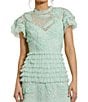 Mac Duggal Beaded Mesh High Neck Micro Ruffle Floral Overlay Column Gown, Color:Sage - Image 3
