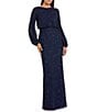 Mac Duggal Beaded Mesh Long Sleeve Blouson Gown - Image 1