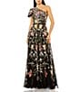 Color:Black Multi - Image 1 - Beaded Mesh One Shoulder Sleeveless A-Line Gown