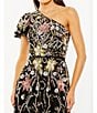 Color:Black Multi - Image 3 - Beaded Mesh One Shoulder Sleeveless A-Line Gown