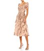 Color:Apricot - Image 1 - Beaded Scoop Neck Short Puffed Sleeve Fit and Flare Midi Dress