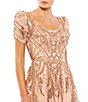 Color:Apricot - Image 3 - Beaded Scoop Neck Short Puffed Sleeve Fit and Flare Midi Dress
