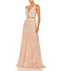 Color:Blush - Image 1 - Beaded Sequin Embellished V-Neck Sleeveless A-Line Gown