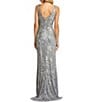 Color:Silver - Image 2 - Beaded Sequin V-Neck Sleeveless Thigh High Side Slit Gown
