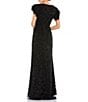 Mac Duggal Beaded Short Flutter Sleeve Crew Neck Sheath Gown, Color:Black - Image 2