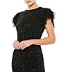 Mac Duggal Beaded Short Flutter Sleeve Crew Neck Sheath Gown, Color:Black - Image 3