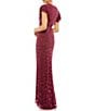 Mac Duggal Beaded Short Flutter Sleeve Crew Neck Sheath Gown, Color:Raspberry - Image 2