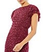 Mac Duggal Beaded Short Flutter Sleeve Crew Neck Sheath Gown, Color:Raspberry - Image 3