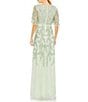 Mac Duggal Beaded Short Flutter Sleeve Surplice V-Neck High-Low Faux Wrap Gown, Color:Sage - Image 2