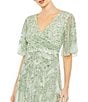 Mac Duggal Beaded Short Flutter Sleeve Surplice V-Neck High-Low Faux Wrap Gown, Color:Sage - Image 3