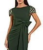 Mac Duggal Beaded Short Sleeve Crepe Gown With Bow and Slit, Color:Forest Green - Image 3