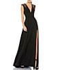 Color:Black - Image 1 - Beaded Shoulder Deep V-Neck Cap Sleeve Thigh High Slit A-Line Gown