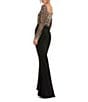 Mac Duggal Beaded Square Neck Long Illusion Sleeve Jersey Side Slit Gown, Color:Black Gold - Image 2