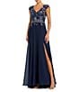 Mac Duggal Beaded V-Neck Cap Sleeve A-Line Gown - Image 1