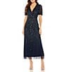 Mac Duggal Beaded V-Neck Flutter Sleeve Faux Wrap Midi Dress, Color:Midnight - Image 1
