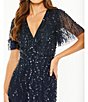 Mac Duggal Beaded V-Neck Flutter Sleeve Faux Wrap Midi Dress, Color:Midnight - Image 3