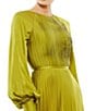 Color:Apple Green - Image 3 - Crew Neck Long Blouson Cuff Sleeve Pleated High Slit Gown