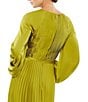 Color:Apple Green - Image 4 - Crew Neck Long Blouson Cuff Sleeve Pleated High Slit Gown