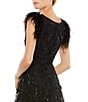 Color:Black - Image 4 - Round Neck Short Feather Sleeve A-Line Beaded Floral Gown