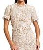 Mac Duggal Boucle Tweed Short Sleeve A-Line Midi Dress, Color:Blush - Image 3
