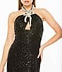 Color:Black - Image 3 - Bow Halter Keyhole Neckline Sequin Gown