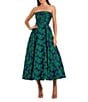Mac Duggal Brocade Floral Strapless Sleeveless A-Line Dress, Color:Emerald Multi - Image 1